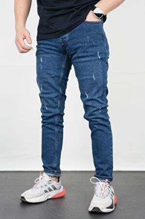 Erkek Slim Fit Çizikli Jean Pantolon Lacivert Edw074