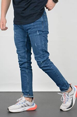 Erkek Slim Fit Çizikli Jean Pantolon Lacivert Edw074