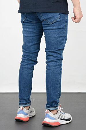 Erkek Slim Fit Çizikli Jean Pantolon Lacivert Edw074