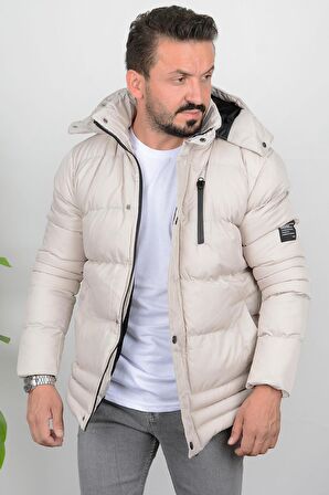 Erkek İçi Polarlı Slim Fit Kapüşonlu Şişme Mont Edw010