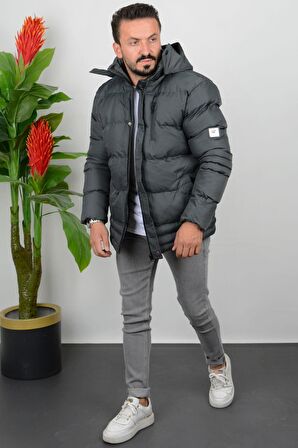 Erkek İçi Polarlı Slim Fit Kapüşonlu Şişme Mont Edw010