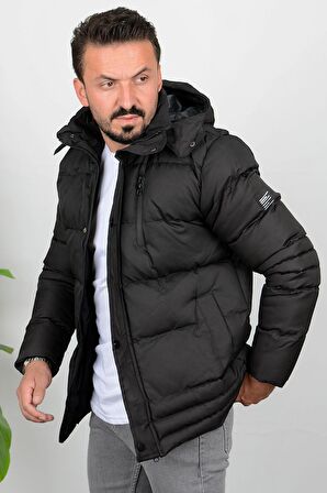 Erkek İçi Polarlı Slim Fit Kapüşonlu Şişme Mont Edw010