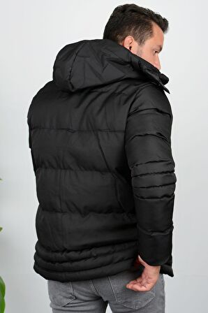 Erkek İçi Polarlı Slim Fit Kapüşonlu Şişme Mont Edw010