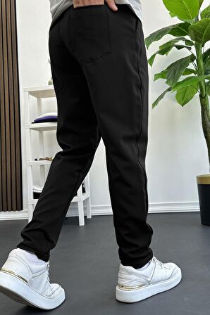 Erkek Slim Fit Beli Lastikli Double Paça Jogger Pantolon Siyah Edw114