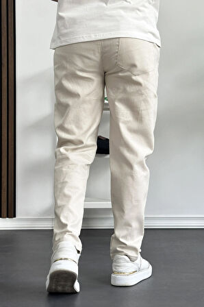 Erkek Rahat Kesim İnce Keten Pantolon Krem Edw114