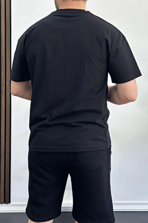 Erkek Oversize %100 Pamuk Baskılı T-shirt Siyah Edw157