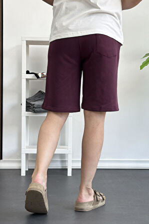 Erkek Likralı Regular Fit Şort Bordo Edw163