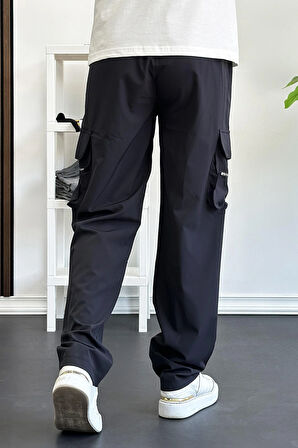 Erkek İnce Baggy Kalıp Kargo Pantolon Lacivert  Edw164