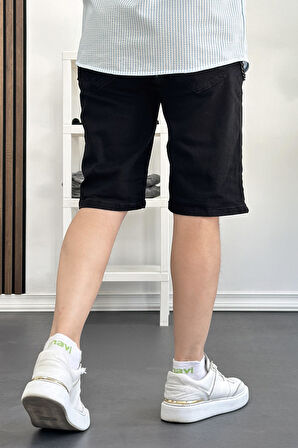 Erkek Slim Fit Likralı Kot Şort Siyah Edw166