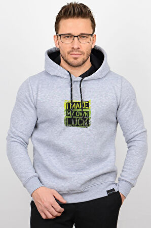 Üç Iplik Şardonlu Baskılı Kapüşonlu Sweatshirt Gri Edw180