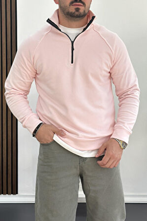 Erkek Yarım Fermuarlı Sweatshirt Pembe Edw212