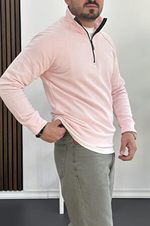 Erkek Yarım Fermuarlı Sweatshirt Pembe Edw212