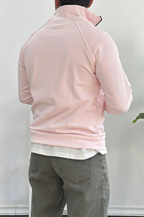 Erkek Yarım Fermuarlı Sweatshirt Pembe Edw212