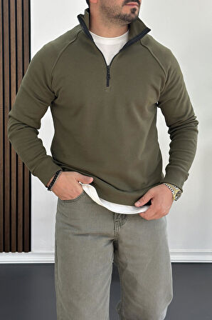 Erkek Yarım Fermuarlı Sweatshirt Yeşil Edw212