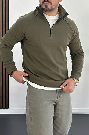 Erkek Yarım Fermuarlı Sweatshirt Yeşil Edw212