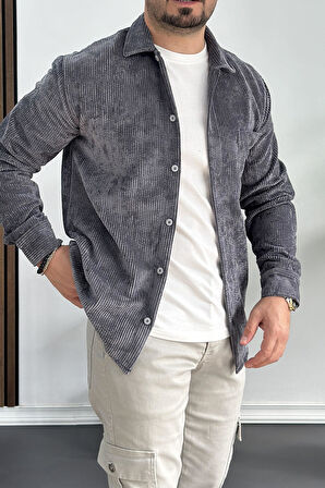 Erkek Kadife Kumaş Gömlek Antrasit Edw214
