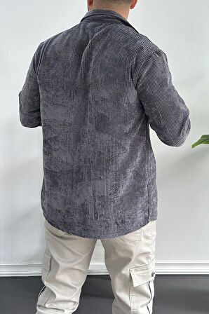 Erkek Kadife Kumaş Gömlek Antrasit Edw214