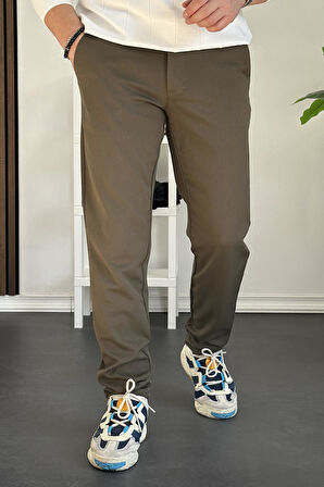 Erkek Beli Düğmeli Dar Paça Jogger Pantolon Yeşil Edw224