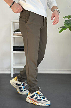 Erkek Beli Düğmeli Dar Paça Jogger Pantolon Yeşil Edw224