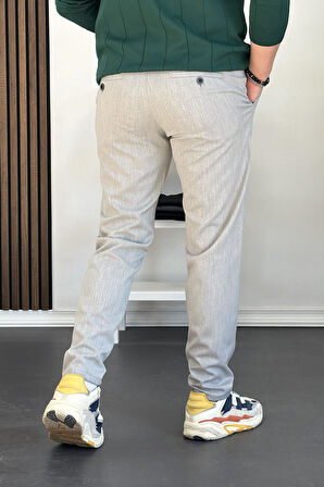 Erkek Beli Düğmeli Dar Paça Jogger Pantolon Gri Edw224