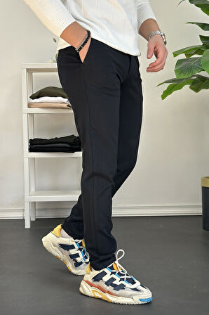 Erkek Beli Düğmeli Dar Paça Jogger Pantolon Lacivert Edw224