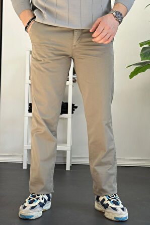 Erkek Pamuklu Chino Pantolon Standart Kalıp Yeşil Edw225 