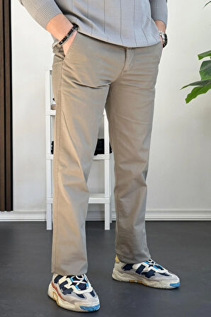 Erkek Pamuklu Chino Pantolon Standart Kalıp Yeşil Edw225 