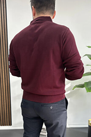 Erkek Düğmeli Polo Yaka Kazak Bordo Edw231