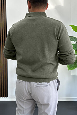 Erkek Düğmeli Polo Yaka Kazak Yeşil Edw231