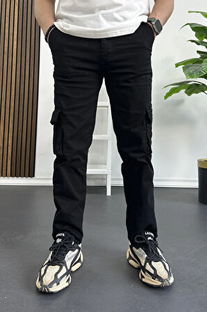 Erkek Regular Kargo Cepli Pantolon Siyah Edw232