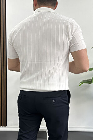 Erkek Açık Yaka Desenli Tişört Beyaz Edw238