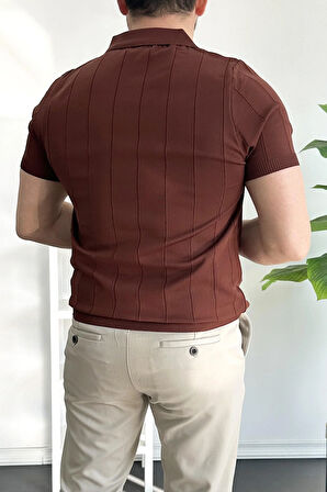 Erkek Yarım Fermuarlı Polo Yaka Tişört Kiremit Edw257