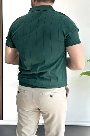 Erkek Yarım Fermuarlı Polo Yaka Tişört Yeşil Edw257