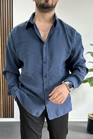 Erkek Salaş Modal Kumaş Gömlek Mavi Edw267