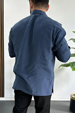 Erkek Salaş Modal Kumaş Gömlek Mavi Edw267