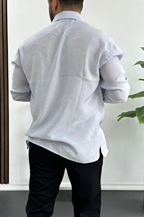 Erkek Salaş Modal Kumaş Gömlek Açık Mavi Edw267