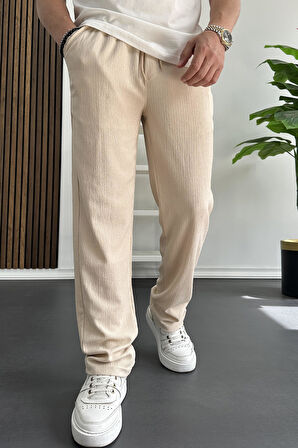 Erkek Rahat Kalıp Yazlık Pantolon Krem Edw269