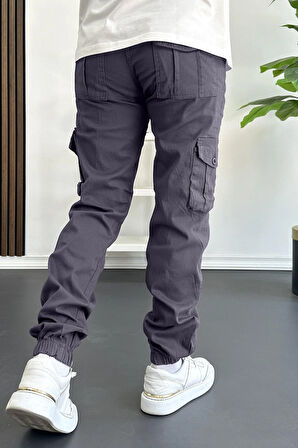 Erkek Paçası Lastikli Kargo Cepli Pantolon Füme Edw353