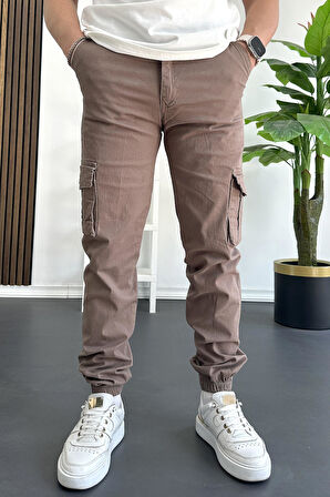 Erkek Paçası Lastikli Kargo Cepli Pantolon Koyu Kahverengi Edw353