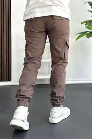 Erkek Paçası Lastikli Kargo Cepli Pantolon Koyu Kahverengi Edw353