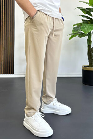 Erkek Beli Lastikli Jogger Pantolon Bej Edw354