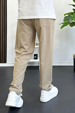 Erkek Beli Lastikli Jogger Pantolon Bej Edw354