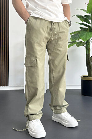 Erkek Kargo Cepli Paçası Ayarlanabilir Baggy Pantolon Yeşil Edw355