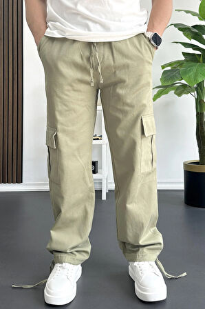 Erkek Kargo Cepli Paçası Ayarlanabilir Baggy Pantolon Yeşil Edw355