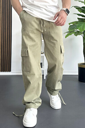 Erkek Kargo Cepli Paçası Ayarlanabilir Baggy Pantolon Yeşil Edw355