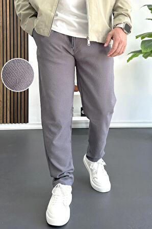 Erkek Beli Lastikli Gofre Kumaş Jogger Pantolon Füme Edw358