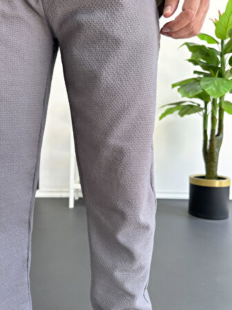 Erkek Beli Lastikli Gofre Kumaş Jogger Pantolon Füme Edw358
