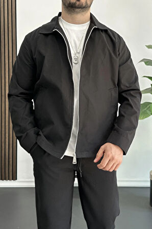 Erkek Oversize Trenç Ceket Mevsimlik Siyah Edw360