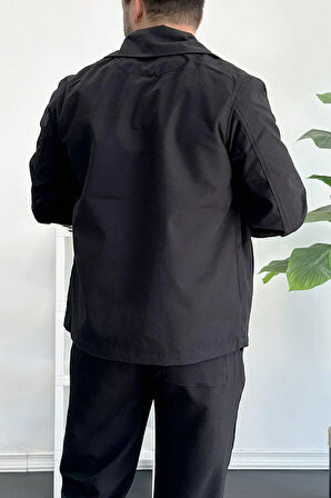 Erkek Oversize Trenç Ceket Mevsimlik Siyah Edw360