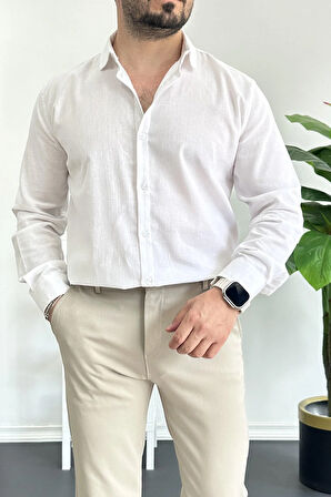 Erkek Krinkıl Kumaş Gömlek Beyaz Edw362
